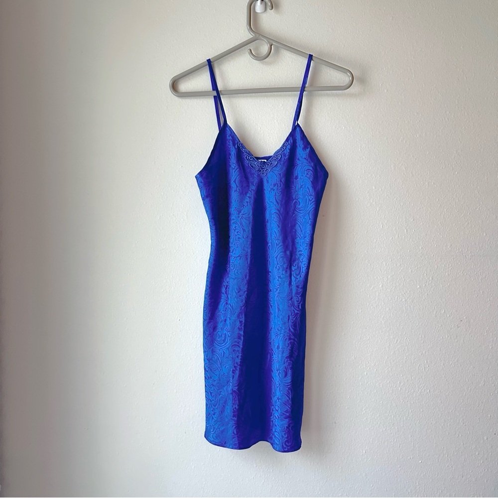 Romantic Moods// 90’s Vintage Slip Dress Floral lace Blue Size S - Picture 2 of 10